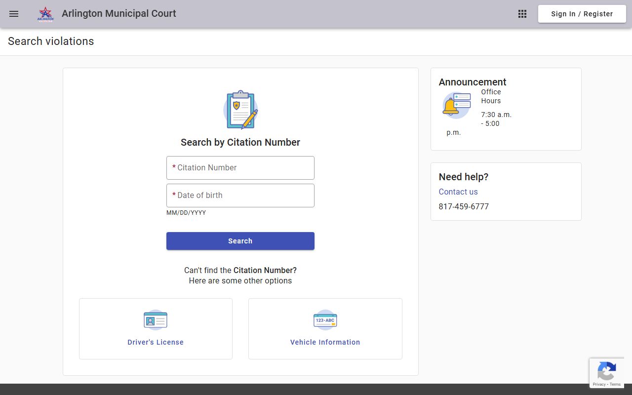 Arlington Residents Directory - Municipal Court citation search