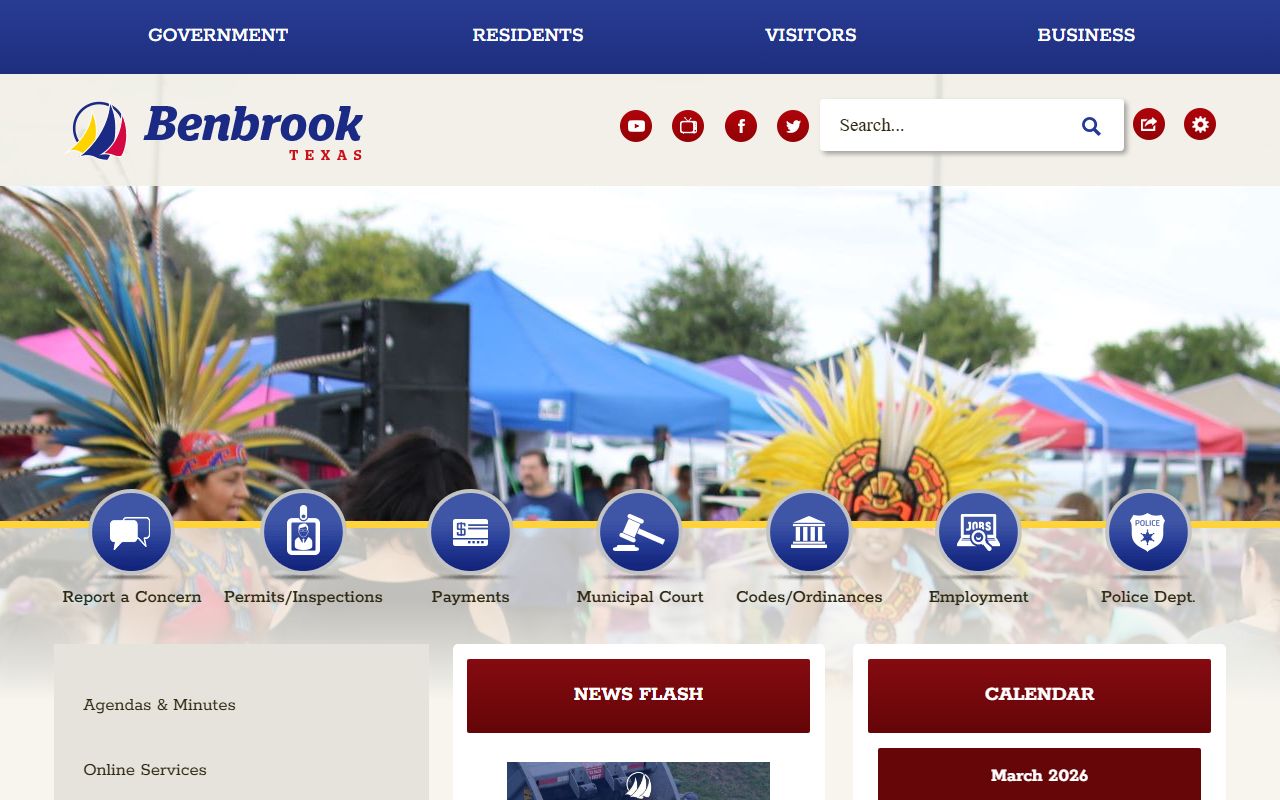 Benbrook official city website showing city departments and public services