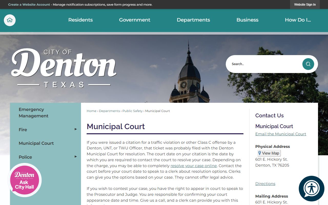 Denton Residents Directory - Municipal Court online portal