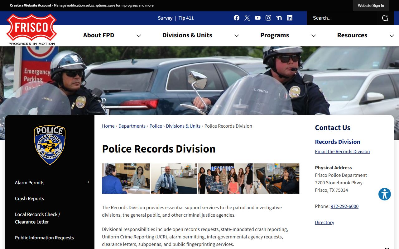 Frisco Residents Directory - Police Records Division