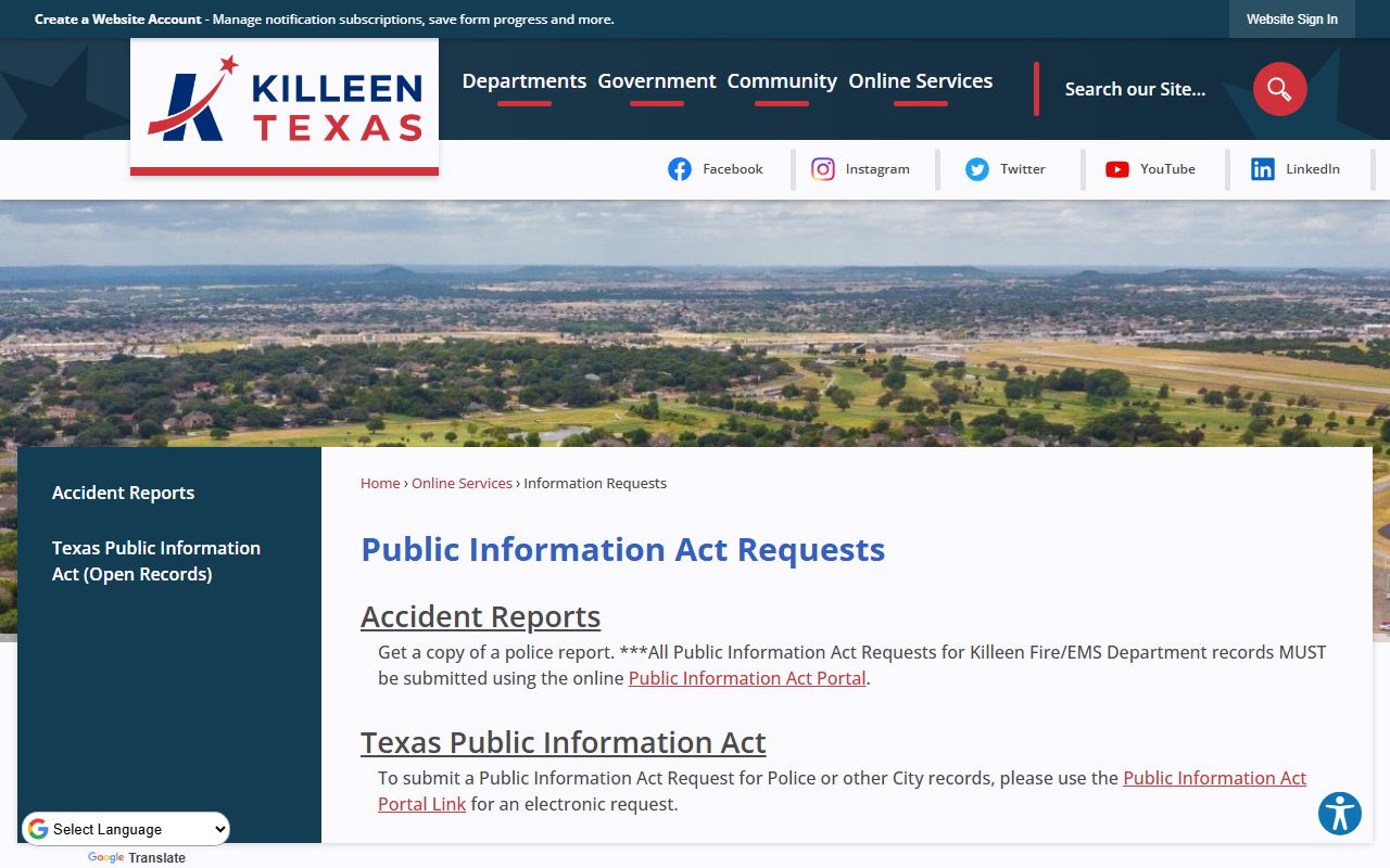 Killeen Residents Directory - Public information requests page