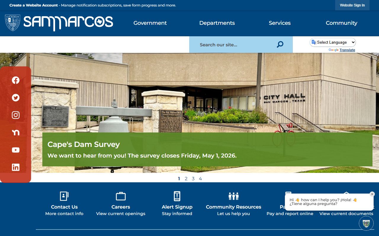 San Marcos Texas official city website showing public services and records access