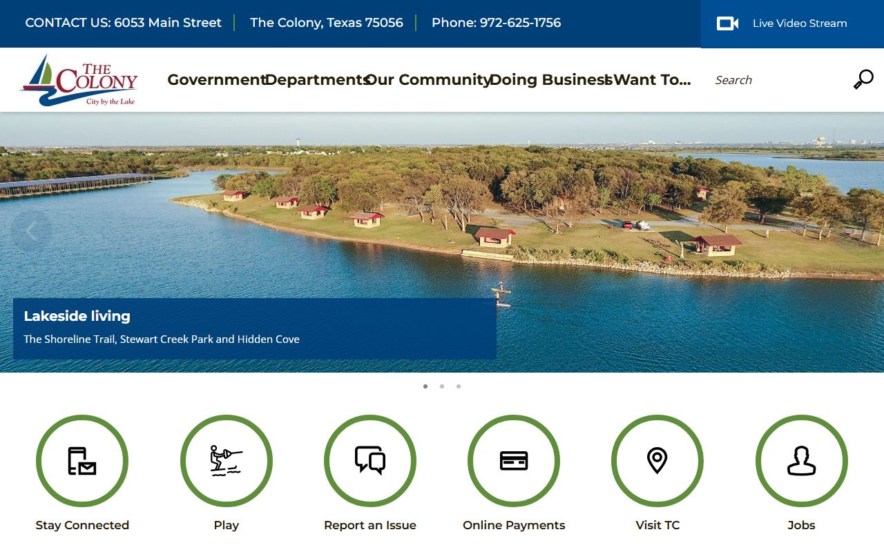 The Colony official city website showing departments and public services