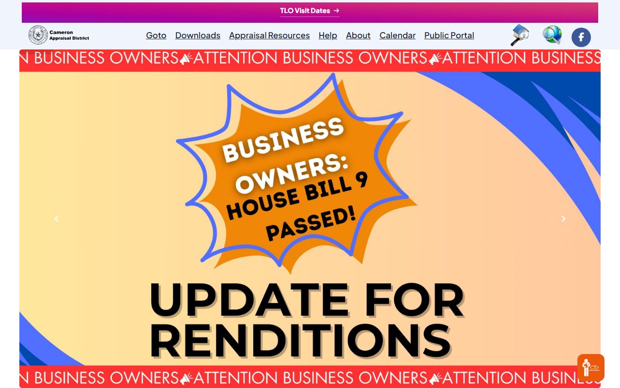 Cameron County Appraisal District website for residents directory property searches