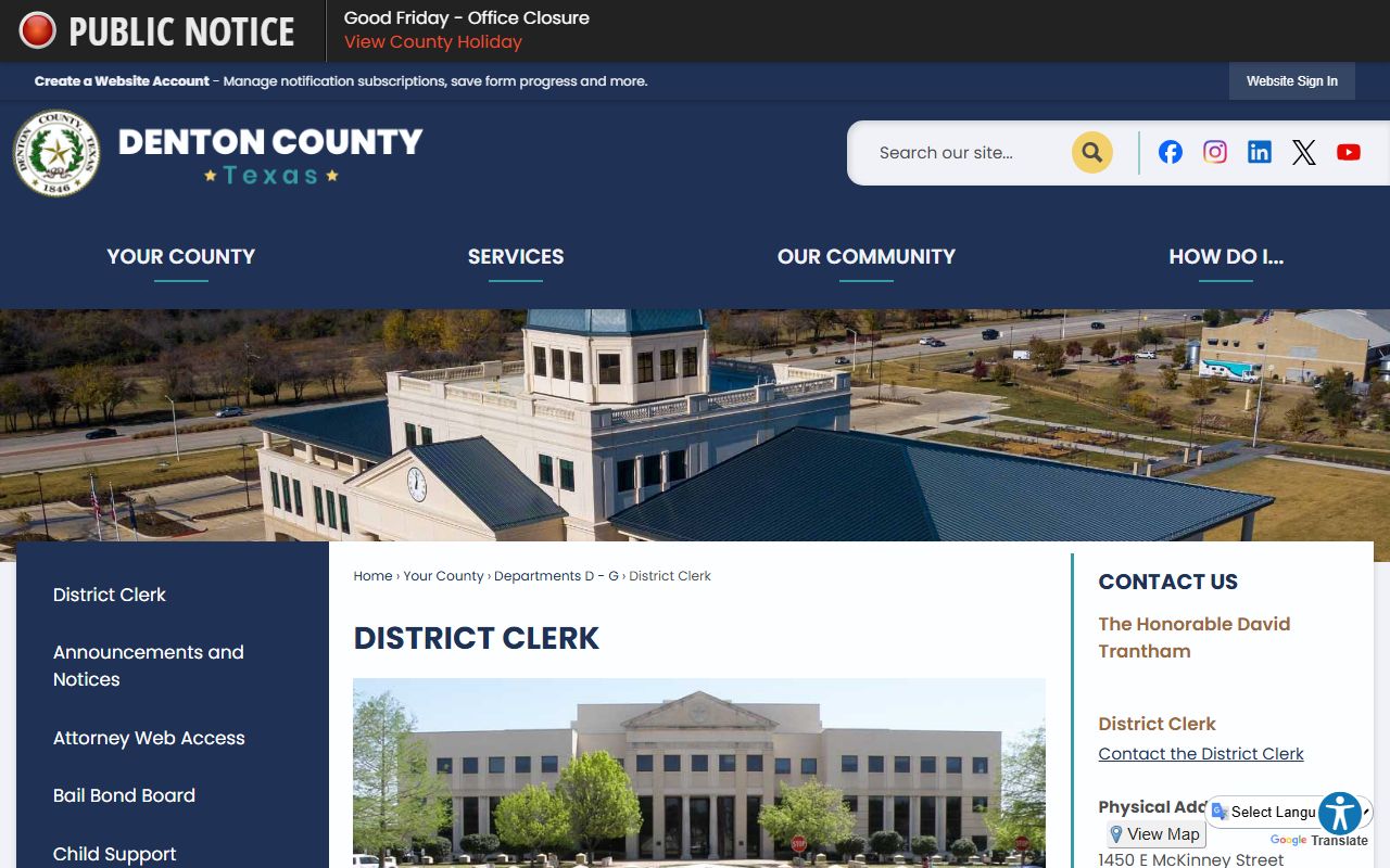 Denton County District Clerk page for residents directory records search