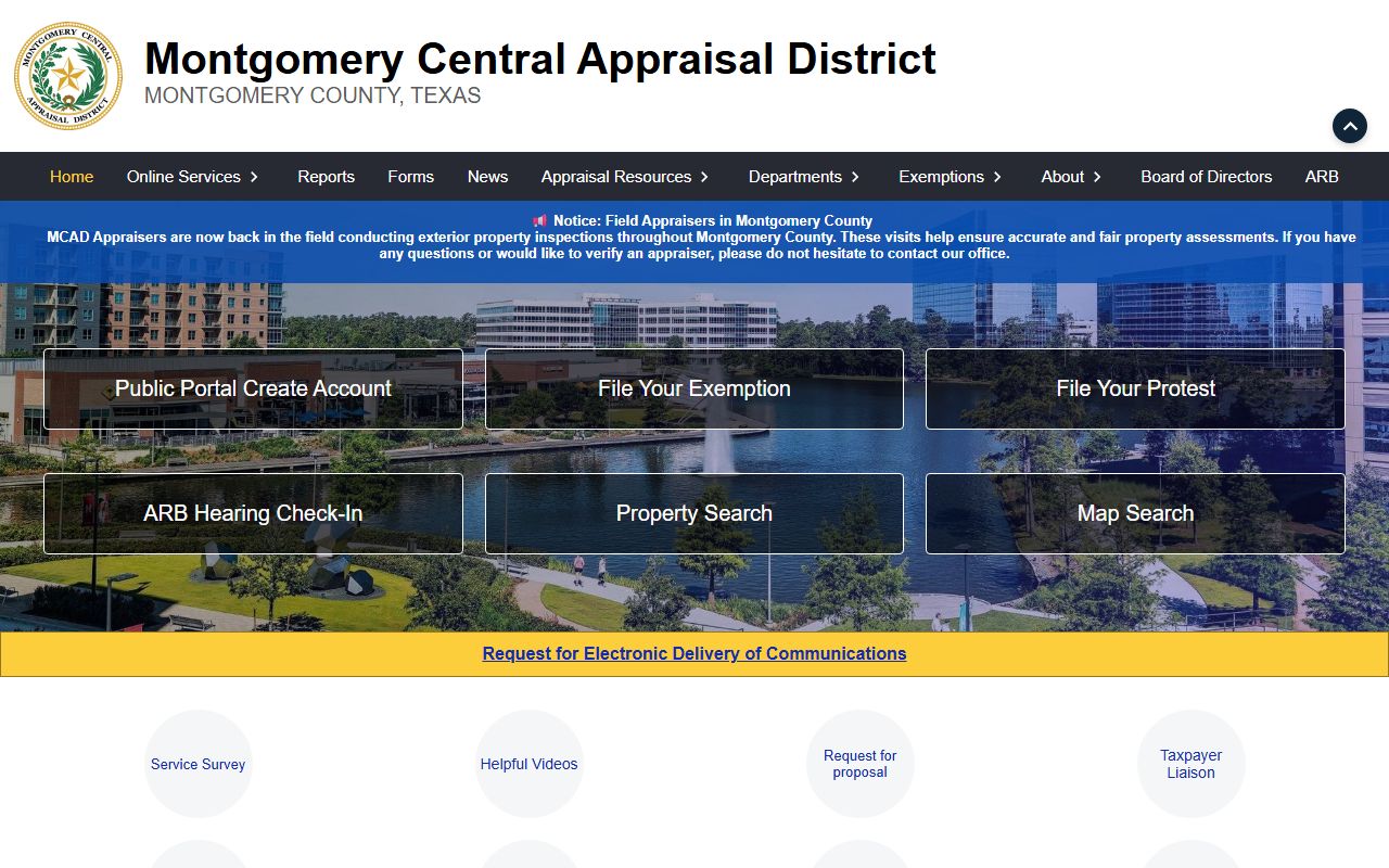 Montgomery Central Appraisal District property search for Montgomery County residents directory
