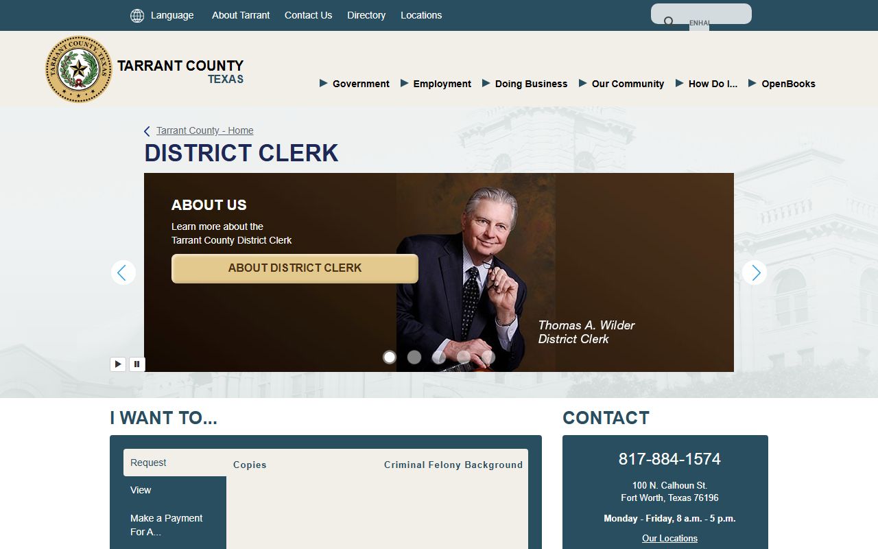 Tarrant County District Clerk residents directory court records
