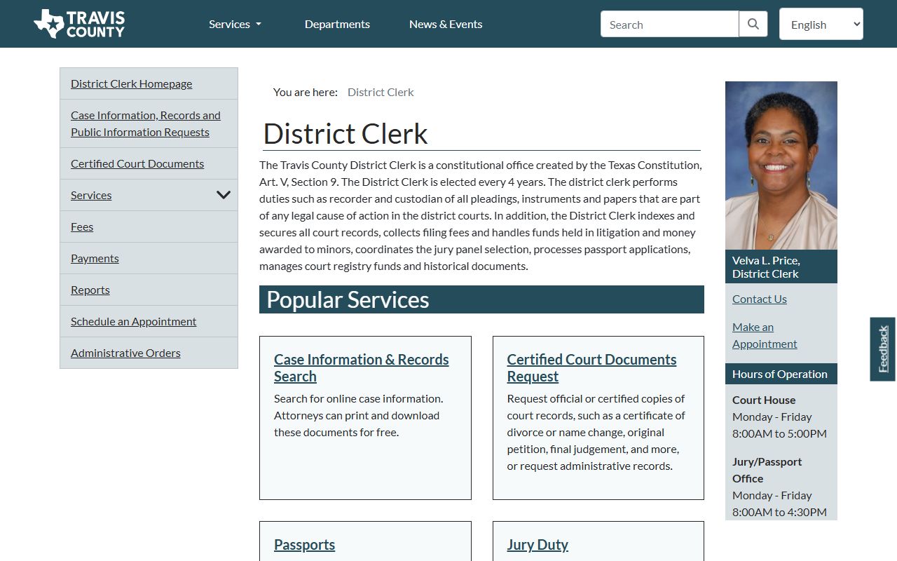 Travis County District Clerk residents directory court records